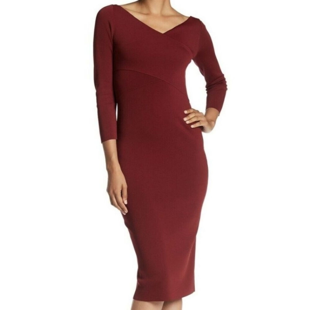 Theory Daverin Lustrate Bodycon Stretch Knit Midi Dress Black Cherry SM $425 NWT